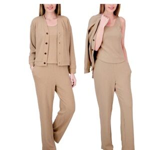 Live 2 Lounge 3piece textured lounge set knit cardigan tank & pants